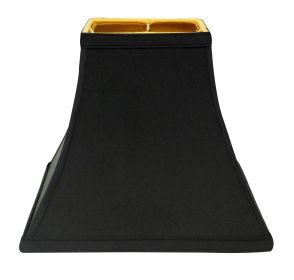 Square Bell Hardback Lampshade with Washer Fitter, Black Natural Fabric Lampshade with Gold Lining for Table Lamps, 6" Top x 12" Bottom x 10" Height