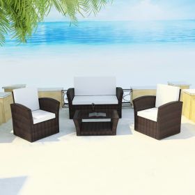 4 Piece Patio lounge set with Cushions Poly Rattan Brown