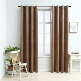 Blackout Curtains with Rings 2 pcs Beige 54"x63" Velvet