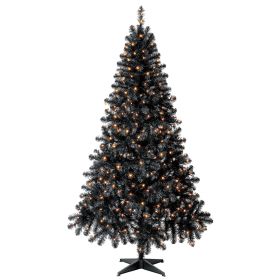 6.5 ft Pre-Lit Madison Pine Black Artificial Christmas Tree, Clear Incandescent Lights