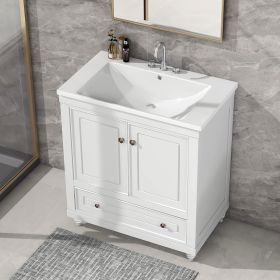 30" Bathroom Vanity with Sink;  Combo;  Cabinet with Doors and Drawer;  Solid Frame and MDF Board;  White