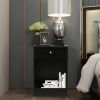Modern Nightstand Bedside Table with Drawer and Cabinet Organizer for Storage Bedroom Living Room (Black)