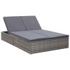 Double Sun Lounger with Cushion Poly Rattan Gray