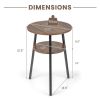 2-Tier Round End Table with Open Shelf and Triangular Metal Frame