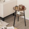 2-Tier Round End Table with Open Shelf and Triangular Metal Frame