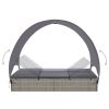 Double Sun Lounger with Canopy Poly Rattan Gray