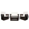 4 Piece Patio lounge set with Cushions Poly Rattan Brown