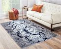 Penina Luxury Area Rug in Gray with Navy Blue Circles Abstract Design