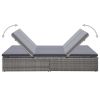 Double Sun Lounger with Cushion Poly Rattan Gray