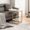 2-Tier C-Shaped Side Table with Faux Marble Tabletop and Golden Steel Frame