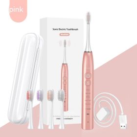 Portable Travel Household Wireless Charging Vibration Ultrasonic Electric Toothbrush (Option: Simple Princess Pink)