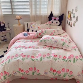 Home Fashion Simple Printing Cotton Bed Four-piece Set (Option: Meet Pink-1.8M)