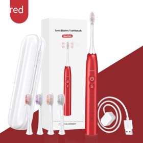 Portable Travel Household Wireless Charging Vibration Ultrasonic Electric Toothbrush (Option: Simple Chinese Red)