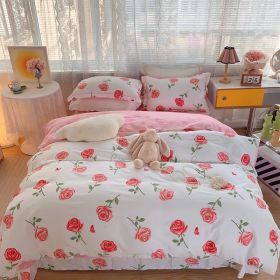 Home Fashion Simple Printing Cotton Bed Four-piece Set (Option: Rose Story-1.8M)