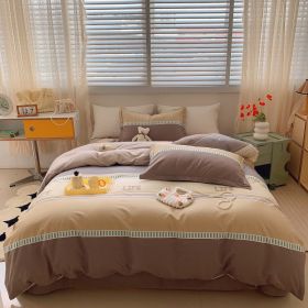 Home Fashion Simple Printing Cotton Bed Four-piece Set (Option: Muni Curry-1.8M)