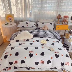 Home Fashion Simple Printing Cotton Bed Four-piece Set (Option: Heart to Heart-1.8M)