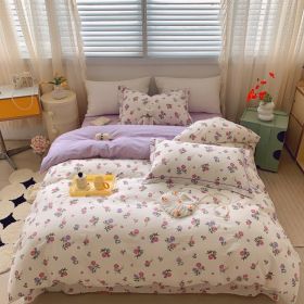 Home Fashion Simple Printing Cotton Bed Four-piece Set (Option: Purple Fairy-1.8M)