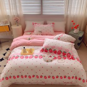 Home Fashion Simple Printing Cotton Bed Four-piece Set (Option: Strawberry Cheese-1.8M)