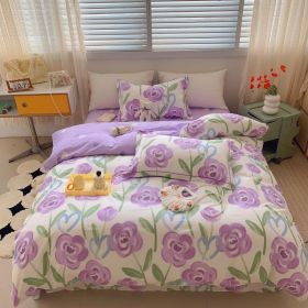 Home Fashion Simple Printing Cotton Bed Four-piece Set (Option: Violet Violet-1.8M)