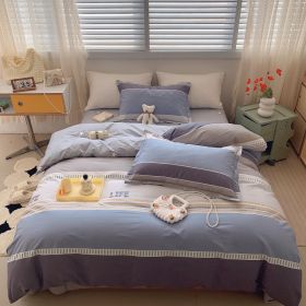 Home Fashion Simple Printing Cotton Bed Four-piece Set (Option: Muni Blue-1.8M)
