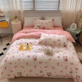 Home Fashion Simple Printing Cotton Bed Four-piece Set (Option: Rose Princess-1.8M)