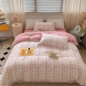 Home Fashion Simple Printing Cotton Bed Four-piece Set (Option: Rosemary Pink-1.8M)