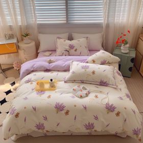 Home Fashion Simple Printing Cotton Bed Four-piece Set (Option: Lavender-1.8M)