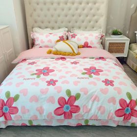 Home Fashion Simple Printing Cotton Bed Four-piece Set (Option: Little Love Song-1.8M)