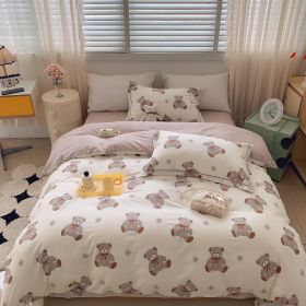 Home Fashion Simple Printing Cotton Bed Four-piece Set (Option: Innocent Bear-1.8M)