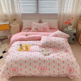 Home Fashion Simple Printing Cotton Bed Four-piece Set (Option: Tulip Manor-1.8M)