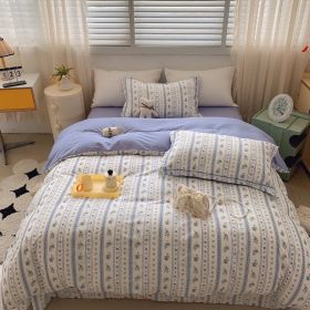 Home Fashion Simple Printing Cotton Bed Four-piece Set (Option: Rosemary Blue-1.8M)