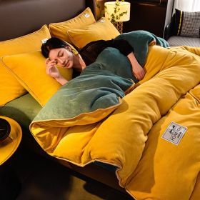 Pure Color Thickened Warm Milk Fiber Four-piece Set (Option: Crescent Yellow Prynne-150cm Fitted Sheet 4pcs Set)