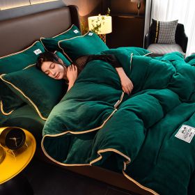 Pure Color Thickened Warm Milk Fiber Four-piece Set (Option: Dark green-150cm Fitted Sheet 4pcs Set)