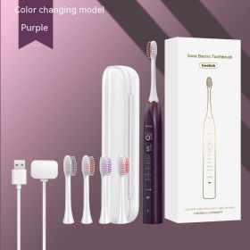 Portable Travel Household Wireless Charging Vibration Ultrasonic Electric Toothbrush (Option: Color Changing Charming Purple)