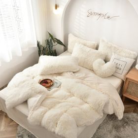 Mink Fur Four-piece Plush Rhinestone Velvet Duvet Cover (Option: Cream White-160x200cm)