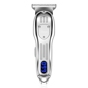 Retro Men's LCD Digital Display Hair Clipper Engraving Electric (Option: 9516 Silver USB)