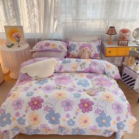 Home Fashion Simple Printing Cotton Bed Four-piece Set (Option: Purple Gumdrop-1.5M)