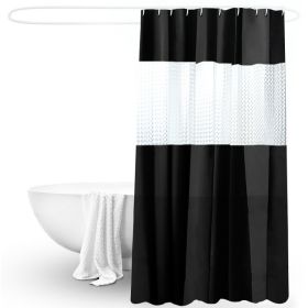 Splicing Translucent Waterproof Mildew Proof Bathroom Bath Shower Partition Curtain (Color: Black)