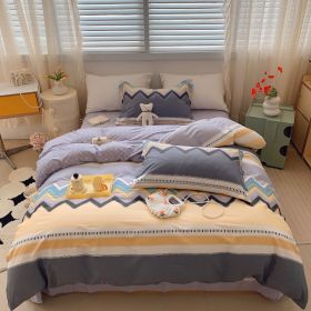 Home Fashion Simple Printing Cotton Bed Four-piece Set (Option: Curve-1.5M)