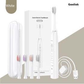 Portable Travel Household Wireless Charging Vibration Ultrasonic Electric Toothbrush (Option: Simple Ivory White)