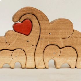 Wooden Zigsaw Puzzle Set Crafts (Option: 4 Elephants)