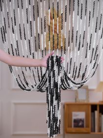 For Living Room Partition Curtain Line Pearl Door Curtain Punch-free Wedding Silver Silk Tassel Curtain (Option: Black And White-1mx2m)