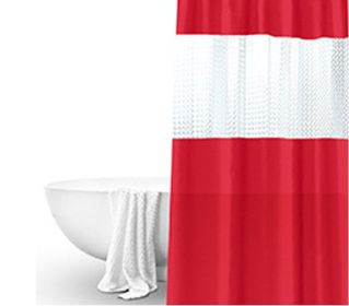 Splicing Translucent Waterproof Mildew Proof Bathroom Bath Shower Partition Curtain (Color: Red)