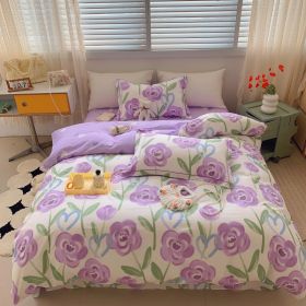 Home Fashion Simple Printing Cotton Bed Four-piece Set (Option: Violet Violet-1.5M)