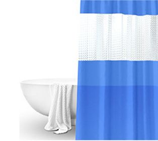Splicing Translucent Waterproof Mildew Proof Bathroom Bath Shower Partition Curtain (Color: Blue)