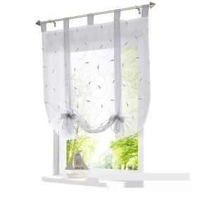 Embroidered Pastoral Adjustable Curtain Rod Ribbon Roman Window Screen (Option: Light Gray-140 × 140cm)