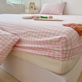 Cream Style Washed Cotton Three-piece Bedspread Fully Surrounded (Option: Pink Plaid-150cmx200cm 3pcs)