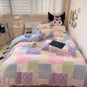 Home Fashion Simple Printing Cotton Bed Four-piece Set (Option: Happiness Puzzle-1.5M)