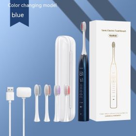 Portable Travel Household Wireless Charging Vibration Ultrasonic Electric Toothbrush (Option: Color Changing Sapphire Blue)