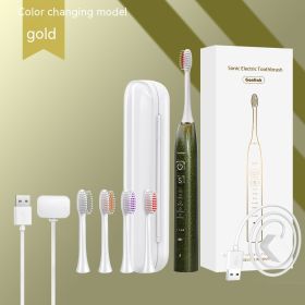 Portable Travel Household Wireless Charging Vibration Ultrasonic Electric Toothbrush (Option: Color Changing Luxury Gold)